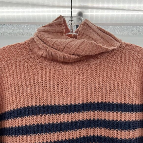 SO Turtleneck Knit Sweater Women's Size Medium Peach/Blue Long Sleeve Striped - Picture 2 of 9